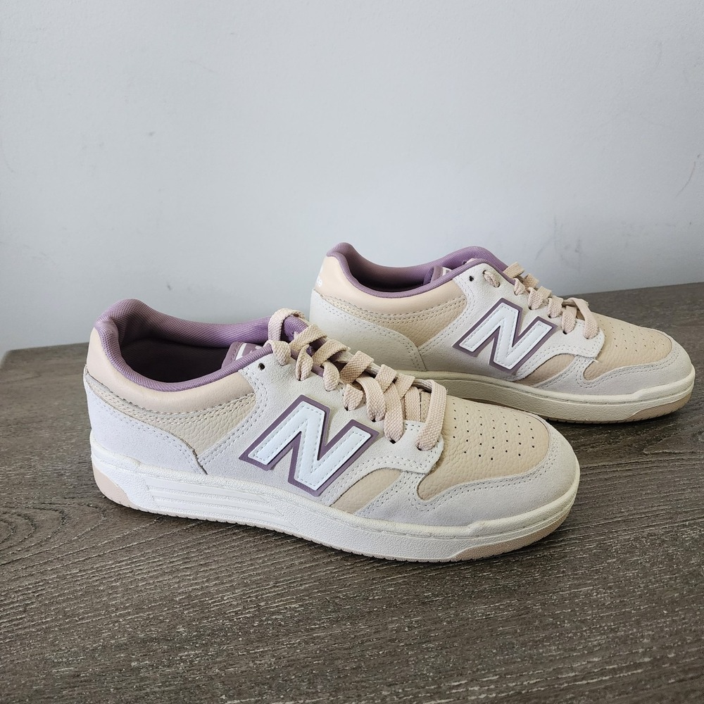 New‎ Balance 480 Women 8 NWOB Cream Purple Leather Retro Court Sneakers BB480LH
